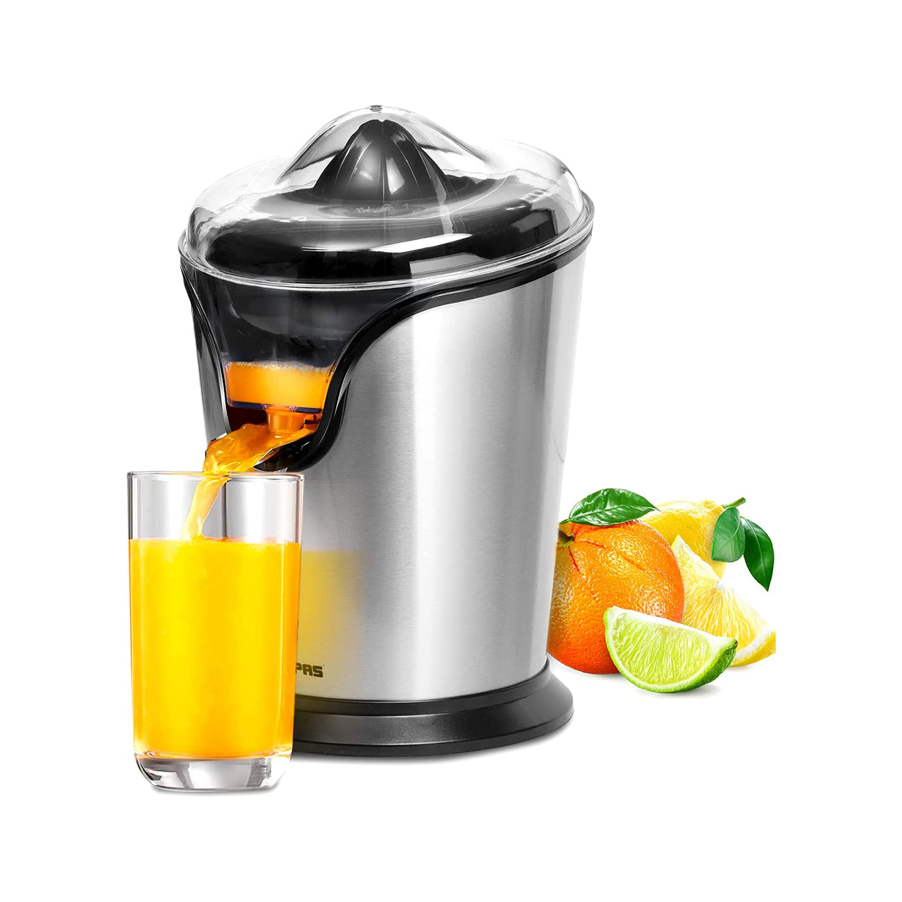 Geepas 100W Citrus Juicer Electric Orange Juicer Freshly Pressed Fruit Juices In Seconds 2 Year Warranty, Silver, Gcj46013UK