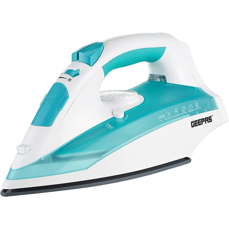 Geepas Corded & Cordless Steam Iron 2400W - Non-Stick Ceramic Soleplate, Steam Boost, Anti Drip & Self Cleaning Functions With Water Tank & Power Base | 2 Years Warranty