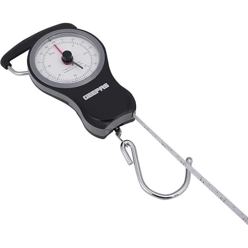 Geepas GLS46510 Portable Scale - Hanging Scale Luggage Fishing Balance Pocket Crane 38 kg | Mechanical Luggage Scales with Double Pointer & 1M Tape | 2 Years Warranty