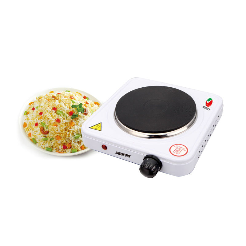 Geepas GHP32013 1000W Electric Single Hot Plate for Flexible & Precise Table Top Cooking - Cast Iron Heating Plate