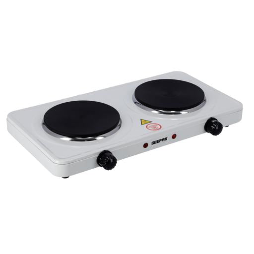 Geepas GHP32014 2000W Electric Double Hot Plate with Auto-Thermostat, White/Black"Min 1 year manufacturer warranty"