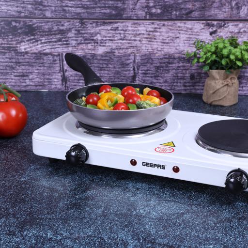 Geepas GHP32014 2000W Electric Double Hot Plate with Auto-Thermostat, White/Black"Min 1 year manufacturer warranty"