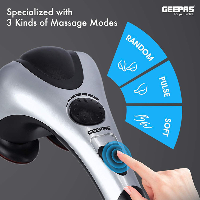 Geepas Electric 2 Head Massager - Handheld Massagers Head Deep Tissue Percussion Massages For Full Body Massage For Neck, Shoulder, Head, Foot, Leg | Ideal For Father Mother | 2 Years Warranty