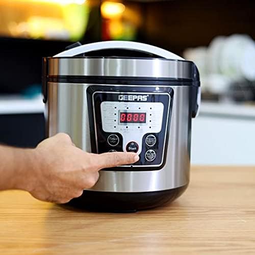 Geepas GMC35031 Electric Pressure Cooker - Multi-Cooker with Non-Stick Pot | Digital Display LED Screen with Touch Selection Menu | 12 One-Touch Programs | 24 Hours Timer | 2 Years Warranty