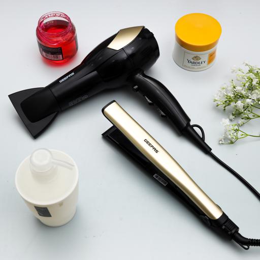 3 In 1 Hair Styling Set 2200W | Ceramic Coating Plates Straightener with 25mm Hair Curler - 2 Speed & 3 Heat Setting Curler - Geepas Personal Care Appliance Combo