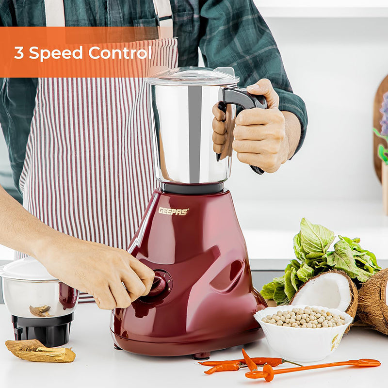 Geepas 2-IN-1 Mixer Grinder- GSB44091| 550W Powerful Motor, Stainless Steel Jars and Blade| Ergonomic Grip and Equipped with Overload Protector| Perfect for making Smoothies, Milkshakes, Etc