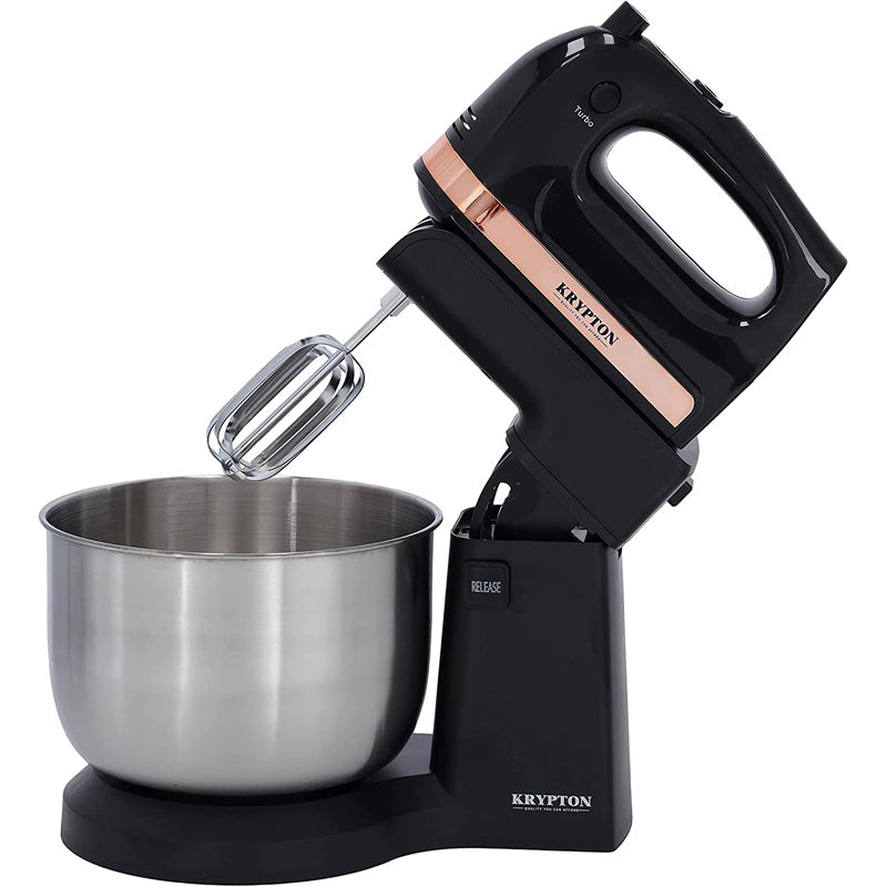 Krypton 5 Speed Control Stand Mixer,With 3L Rotating Bowl , Two Beaters And Two Hooks, Black, KNSM6343"Min 1 year manufacturer warranty"