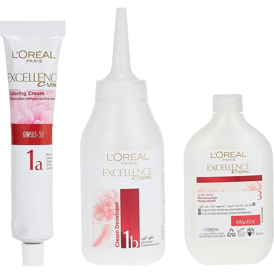 loreal-excellence-creme-3-0-deep-dark-brownL´Oreal Paris Excellence Crème Permanent Hair Color, 3.0 Dark Brown, 192 ml