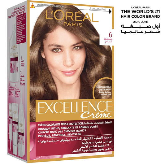 loreal-excellence-creme-6-blond-fonceL'Oreal Paris Excellence Crème Permanent Hair Color, 6.0