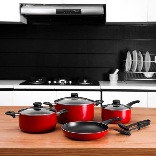 Delcasa | DC1995, Non-Stick Cookware Set, 9pcs Aluminium Cookware, DC1995 | 3 Layer Durable Construction | Tempered Glass Lid with Steel Frame | CD Bottom | Bakelite Handle | 2pcs Nylon Tool