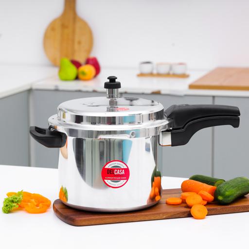 Delcasa   |   DC2102 3 Litre Aluminium Pressure Cooker, Sleek and Simple, DC2102 | Induction Compatible | Durable Cooker with Lid | Improved Pressure Regulator | Comfortable Handle