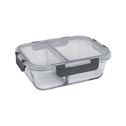 Royalford 1000ml Microwavable/Freezer/Oven/Dishwasher Safe Glass Meal Prep Container for Storage/Food Container/Bento Lunch Box, Reusable, Airtight Food Storage box with 2 Compartments