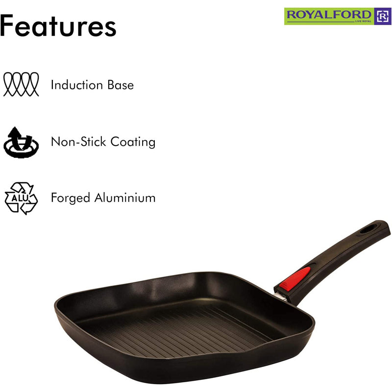 Royalford Forged Grill Pan, 28 cm, Aluminum