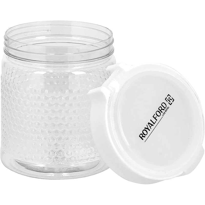 Royalford RF10082 Crystalia Round Canister 800ML - Portable & Stackable Design | Transparent Body with Tight Lid | Perfect for Preserving Snacks, Chocolate Bars, Cookies, Cereals & More