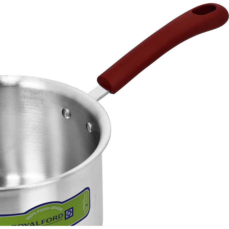 Royalford 20Cm Aluminium Milk Pan with Lid Aluminium Saucepan Pouring Spout with Bakelite Handle, Easy to Store Ideal as Coffee Pot, Tea Pot