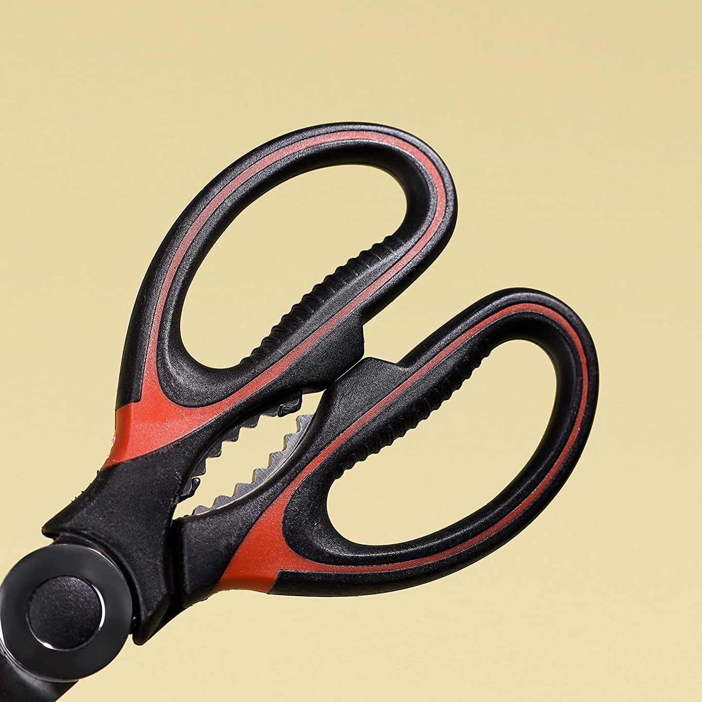 Royalford 3-IN-1 Kitchen Scissor- RF10496 Includes Scissors, Perfect for cutting Fish, Meat, etc Dishwasher-Safe and Includes a Blade Protection Cover Black and Red