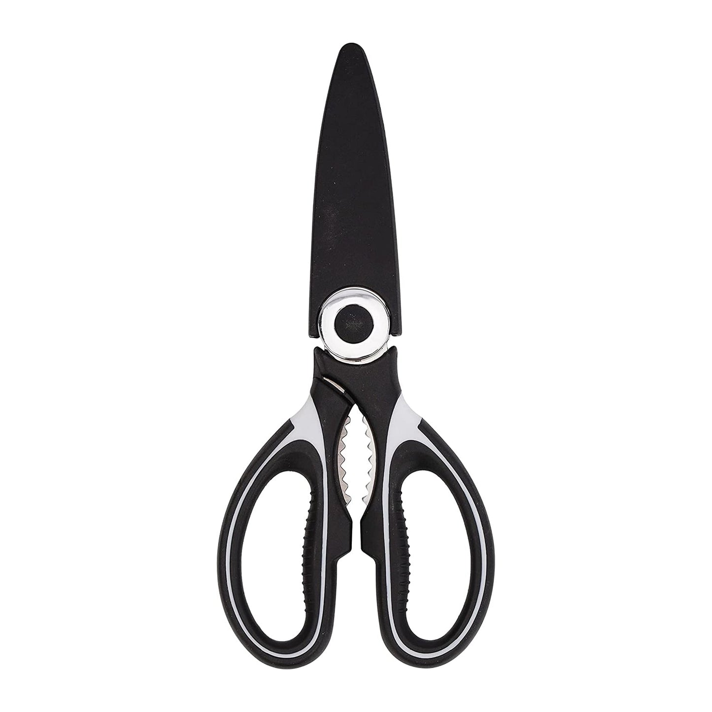 Royalford 3-IN-1 Kitchen Scissor- RF10498 Includes Scissors, Perfect for cutting Fish, Meat, etc Dishwasher-Safe and Includes a Blade Protection Cover Black and Silver