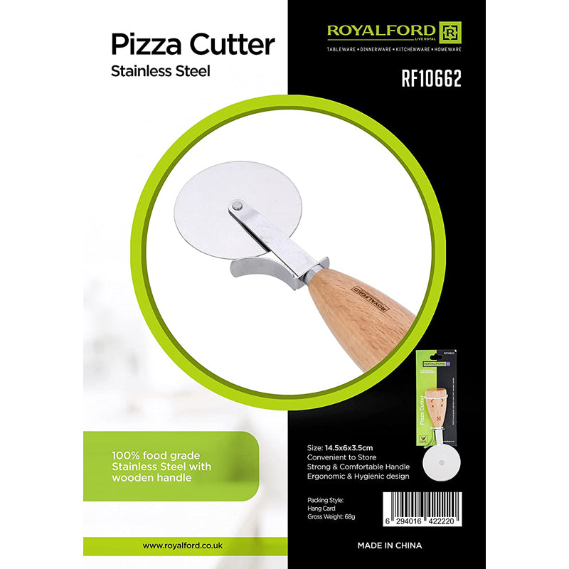 Royalford Pizza Cutter - Pizza Slicer Wheel - Wooden Handle with Stainless Steel Blade, Multipurpose Pizza Wheel Cutter