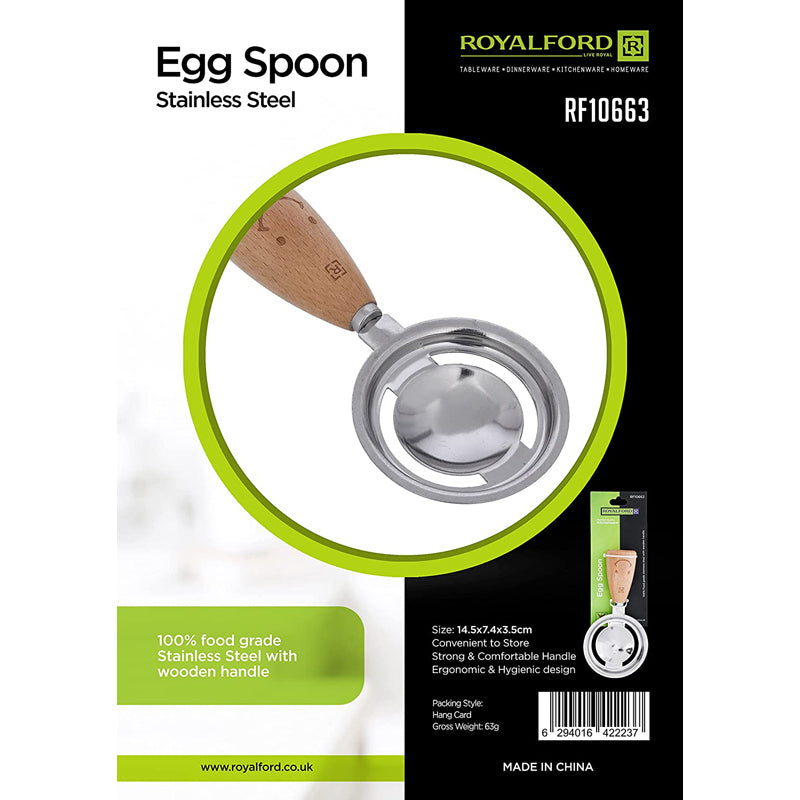 RoyalFord Egg Spoon, Stainless Steel with Wooden Handle, RF10663 Egg White Separating Kitchen Tool Eggs Yolk Filter for Kitchen Baking Cooking, Multicolor