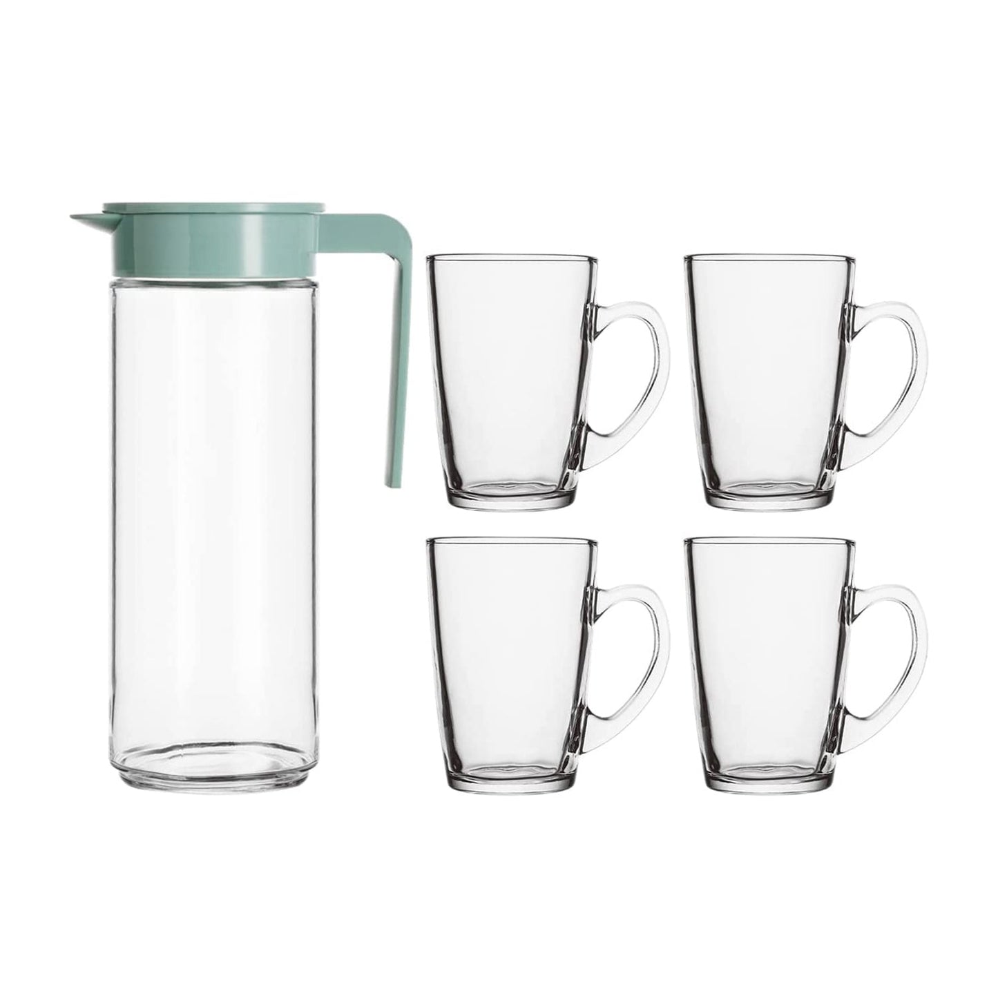 Royalford 5-Piece Glass Juice Set- RF11028 Transparent Thick Glass 1.0 L Water Jug with 4 200 ML Glasses Unbreakable Water Jug with Lid BPA-Free, Break-Resistant Transparent