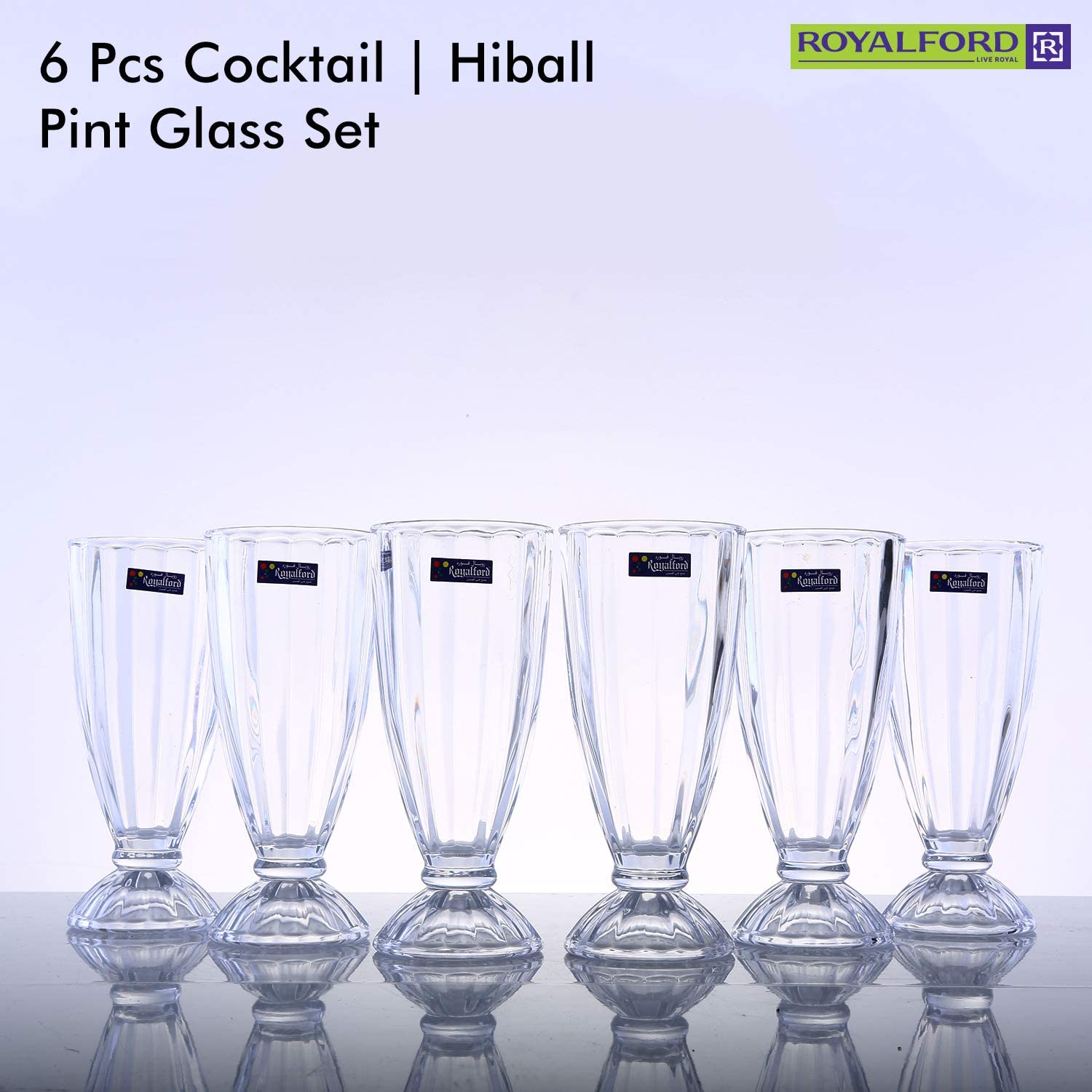 Royalford 6 piece Cocktail Tumbler Set 14oz, Multi-Colour, RF6782