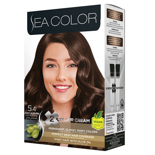 SEA COLOR 5.4 LIGHT AUBURN Hair Color Kit with Olive Oil for a Permanent, Shiny Color for All Hair Types
