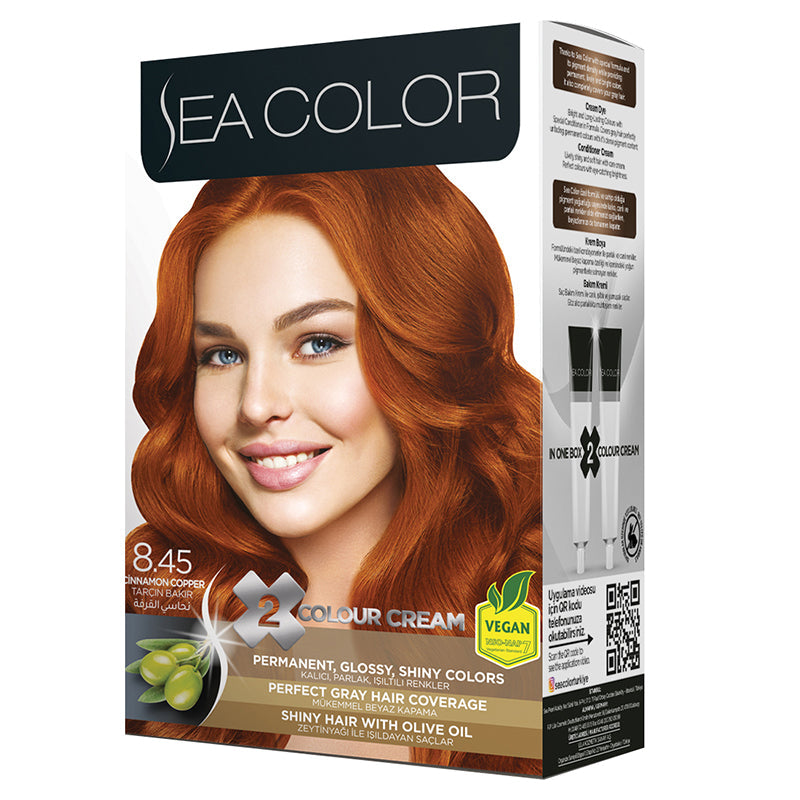 SEA COLOR 8.45 CINNAMON COPPER Hair Color Kit with Olive Oil for a Permanent, Shiny Color for All Hair Types