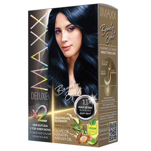 Maxx Deluxe Hair Dye 7.11 olive blonde KIT, Improved Triple care, Long Lasting, Olive Oil, Keratin and Argan Oil