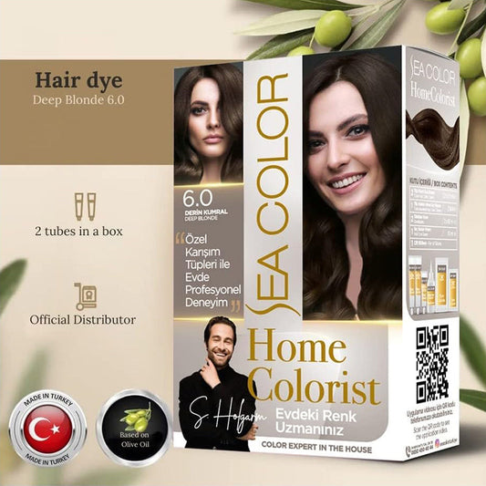 Sea Color "HOME COLORIST" - 6.0 DEEP BLONDE, Professional Hair Dye Set, 2 tubes in a box