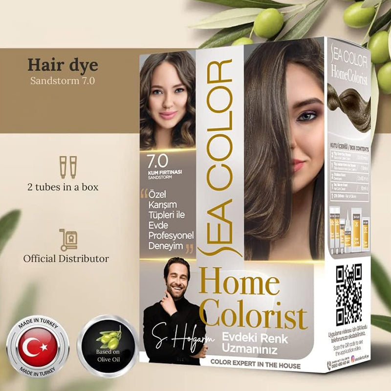 SEA COLOR "HOME COLORIST" - 7.0 SANDSTORM, Professional Hair Dye Set, 2 tubes in a box