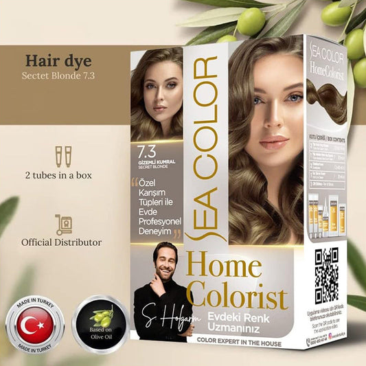 SEA COLOR "HOME COLORIST" - 7.3 SECRET BLONDE, Professional Hair Dye Set, 2 tubes in a box