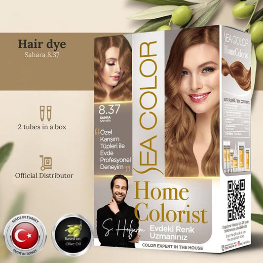 SEA COLOR "HOME COLORIST" - 8.37 SAHARA, Professional Hair Dye Set, 2 tubes in a box