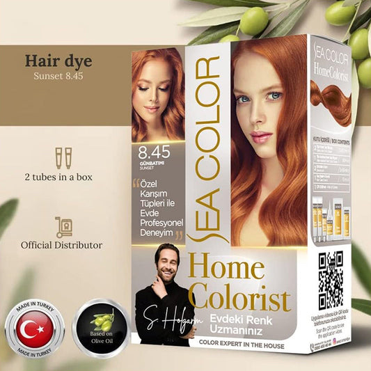 Sea Color "HOME COLORIST" - 8.45 SUNSET, Professional Hair Dye Set, 2 tubes in a box