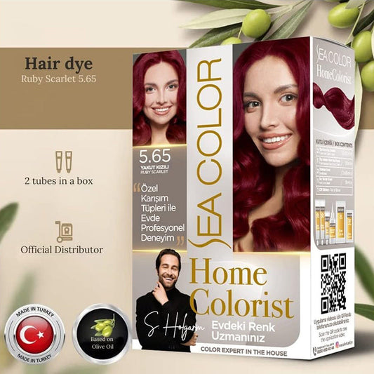 Sea Color "HOME COLORIST" - 5.65 RUBY SCARLET, Professional Hair Dye Set, 2 tubes in a box