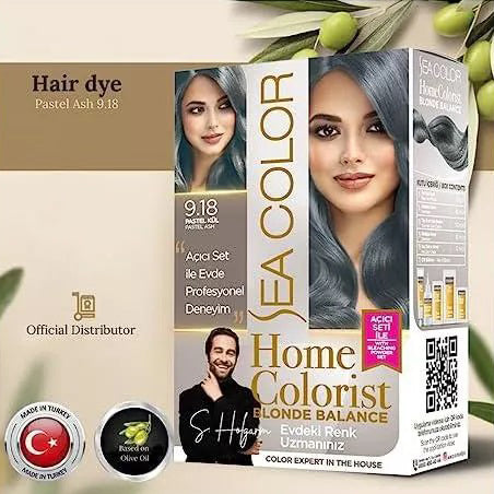 SEA COLOR "HOME COLORIST" - 9.18 PASTEL ASH, Professional Hair Dye Set, 2 tubes in a box