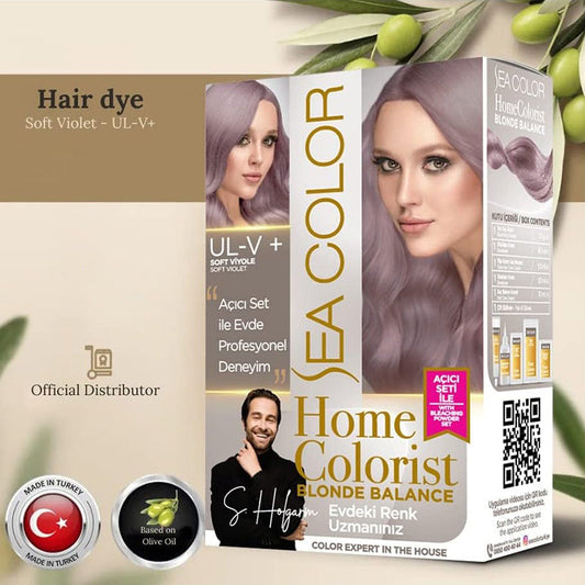 SEA COLOR "HOME COLORIST" - UL-V+ SOFT VIOLET, Professional Hair Dye Set, 2 tubes in a box