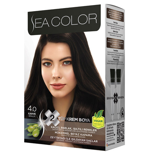 SEA COLOR 4.0 BROWN Hair Color Kit with Olive Oil for a Permanent, Shiny Color for All Hair Types