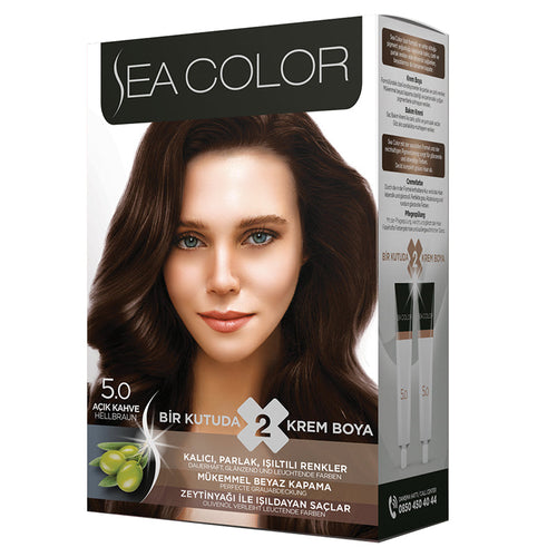 SEA COLOR 5.0 LIGHT BROWN Hair Color Kit with Olive Oil for a Permanent, Shiny Color for All Hair Types
