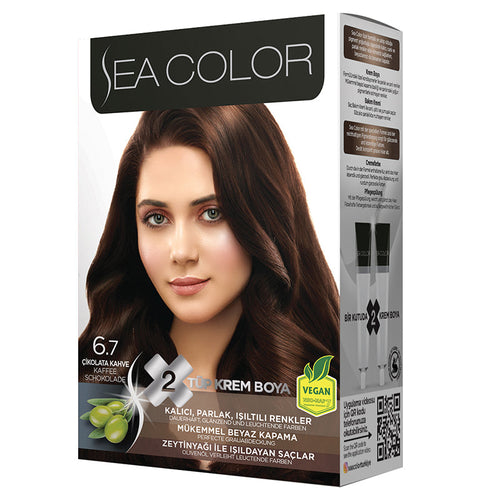 SEA COLOR 6.7 CHOCOLATE COFFEE Hair Color Kit with Olive Oil for a Permanent, Shiny Color for All Hair Types