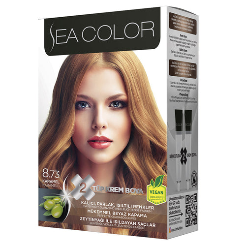 SEA COLOR 8.73 CARAMEL Hair Color Kit with Olive Oil for a Permanent, Shiny Color for All Hair Types