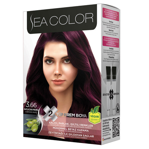 SEA COLOR 3.66 AUBERGINE RED Hair Color Kit with Olive Oil for a Permanent, Shiny Color for All Hair Types