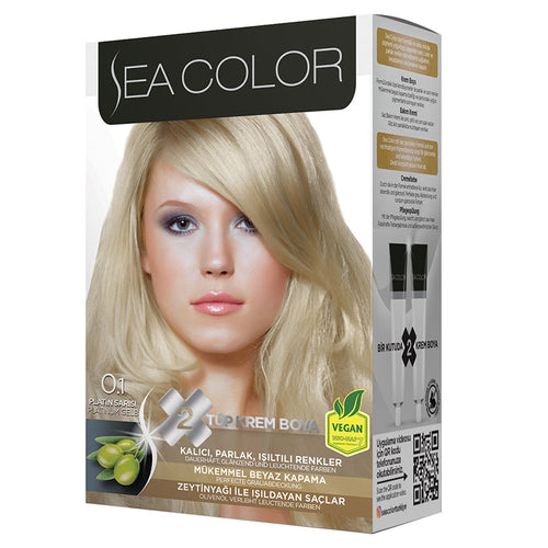 SEA COLOR 0.1 PLATINIUM BLONDE Hair Color Kit with Olive Oil for a Permanent, Shiny Color for All Hair Types
