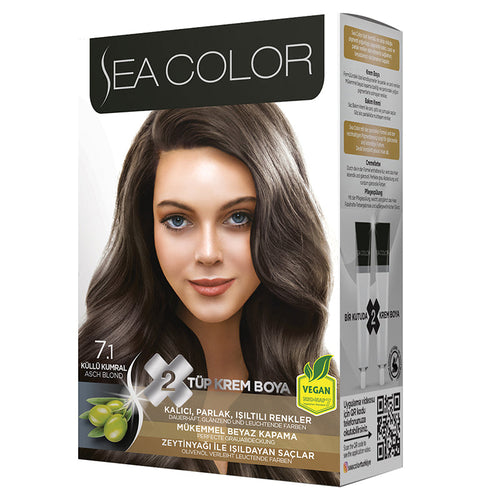 SEA COLOR 7.1 ASH BLONDE Hair Color Kit with Olive Oil for a Permanent, Shiny Color for All Hair Types