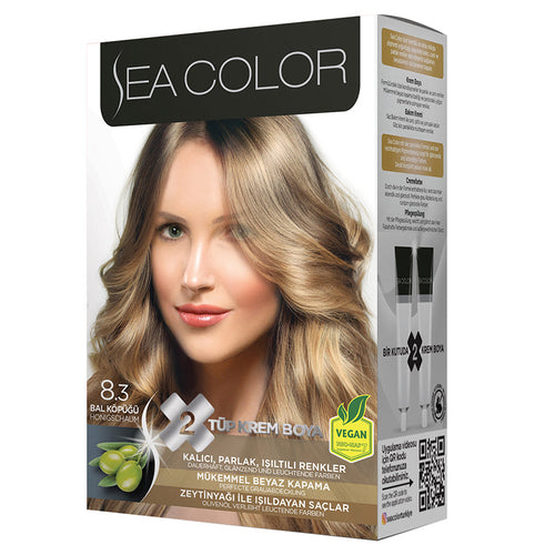 SEA COLOR 8.3 HONEY FOAM Hair Color Kit with Olive Oil for a Permanent, Shiny Color for All Hair Types