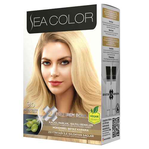 SEA COLOR 9.0 WHEAT BLONDE Hair Color Kit with Olive Oil for a Permanent, Shiny Color for All Hair Types