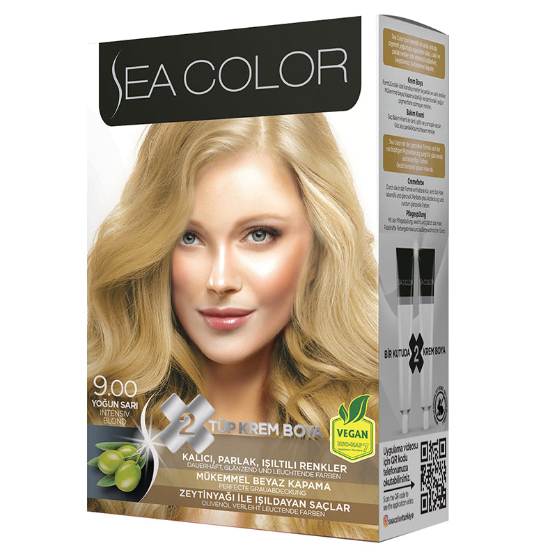 SEA COLOR 9.00 INTENSE BLONDE Hair Color Kit with Olive Oil for a Permanent, Shiny Color for All Hair Types