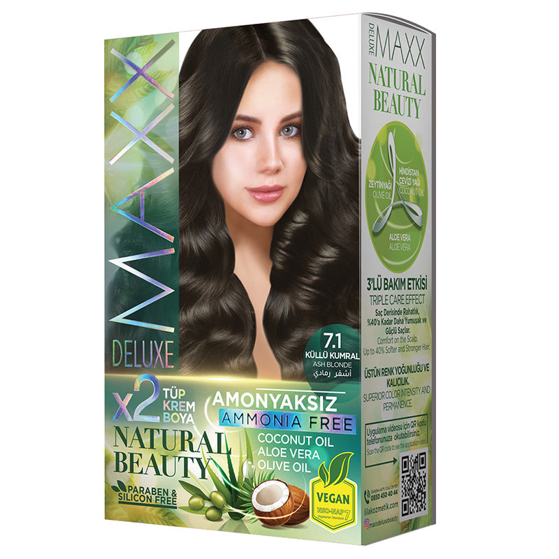 MAXX DELUXE 7.1 ASH BLONDE KIT, WITH COCONUT OIL, ALOE VERA AND OLIVE OIL, AMMONIA FREE