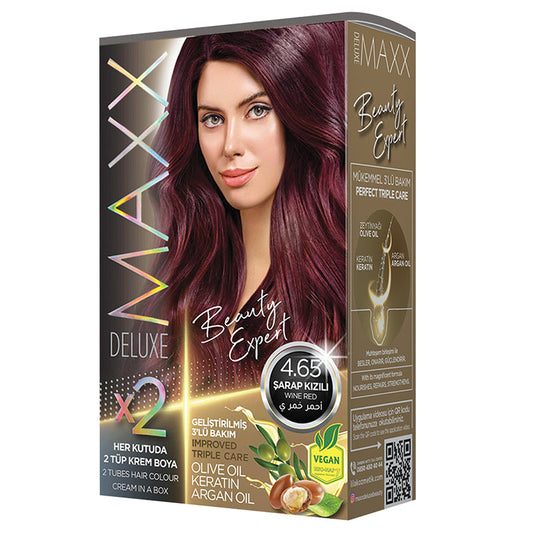 MAXX DELUXE 4.65 WINE RED KIT, Improved Triple care, Long Lasting, Olive Oil, Keratin and Argan Oil