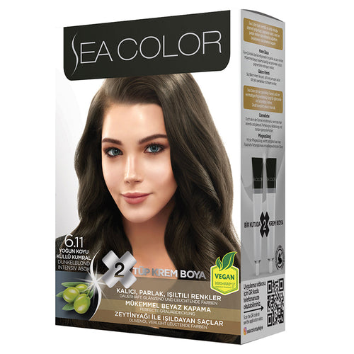 SEA COLOR 6.11 DARK OLIVE BLONDE Hair Color Kit with Olive Oil for a Permanent, Shiny Color for All Hair Types