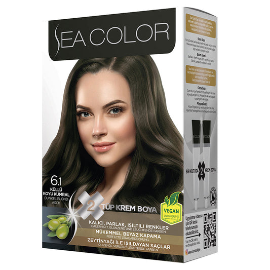 SEA COLOR 6.1 ASH DARK BLONDE Hair Color Kit with Olive Oil for a Permanent, Shiny Color for All Hair Types